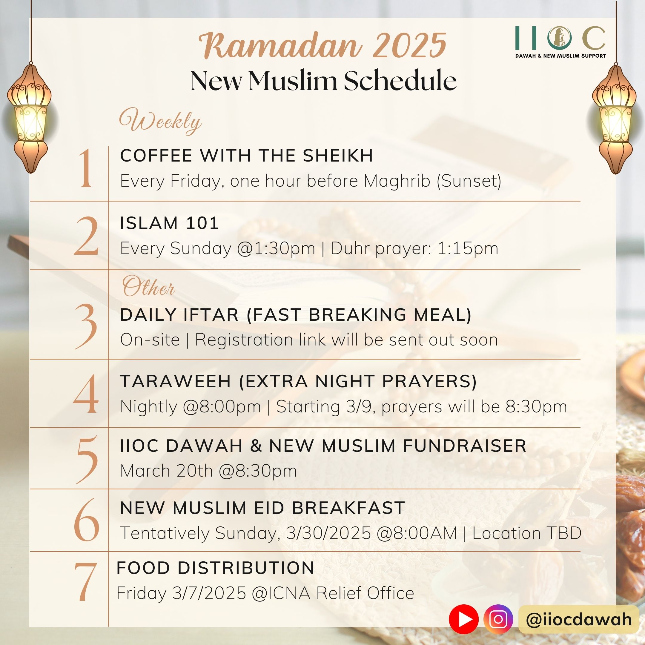 Ramadan Schedule - IIOC Dawah & New Muslim Support